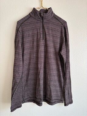 lululemon athletica Men's Striped Half-Zip Pullover - Olive green/burgundy